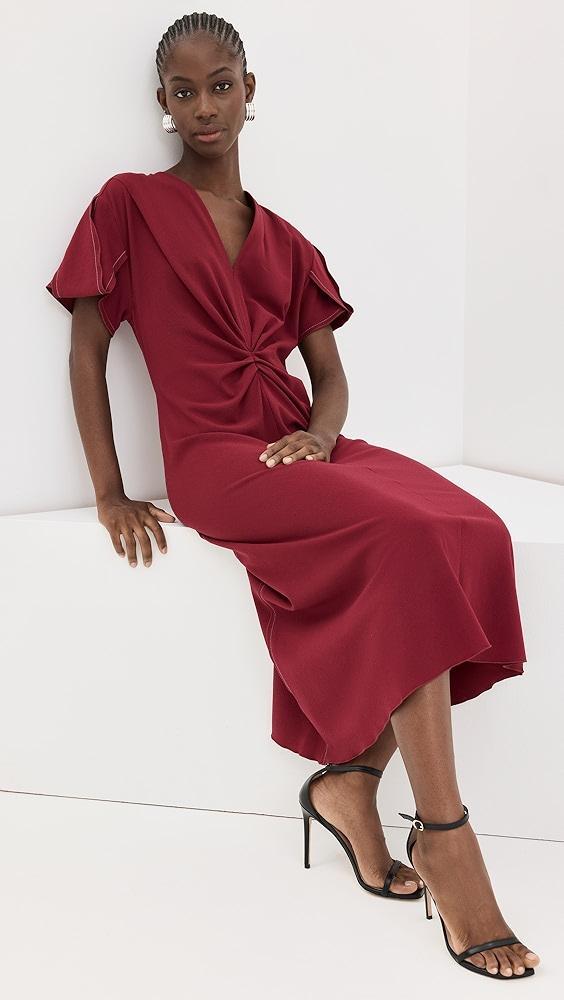 Victoria Beckham Gathered V Neck Midi Dress | Shopbop Product Image