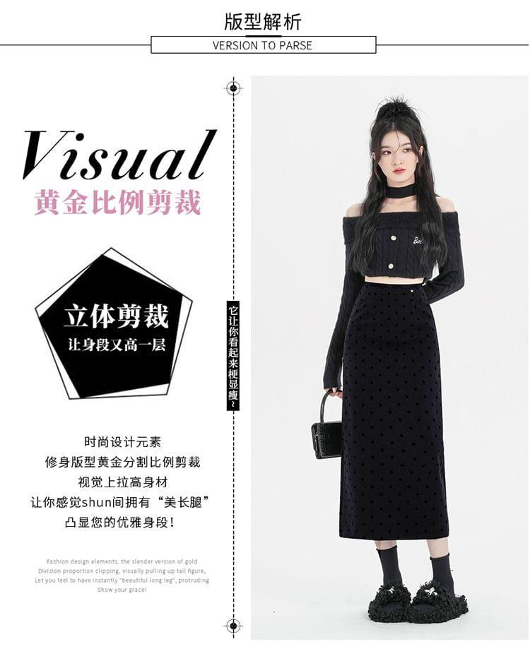 High Rise Dotted Midi A-Line Skirt Product Image