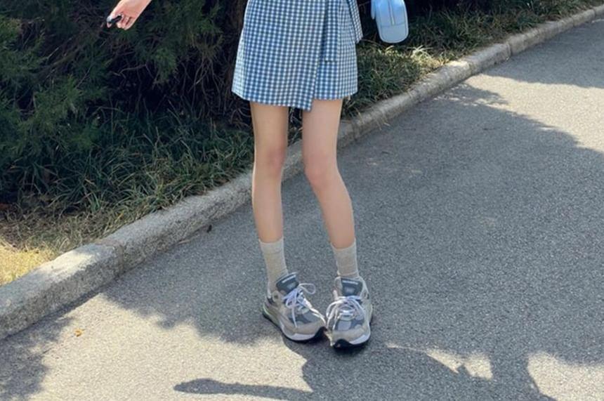 Sleeveless Gingham Bow Mini A-Line Dress Product Image