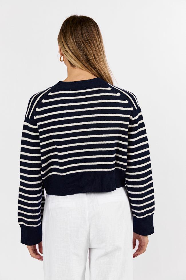 Back In Style Navy and Ivory Striped Cardigan Product Image