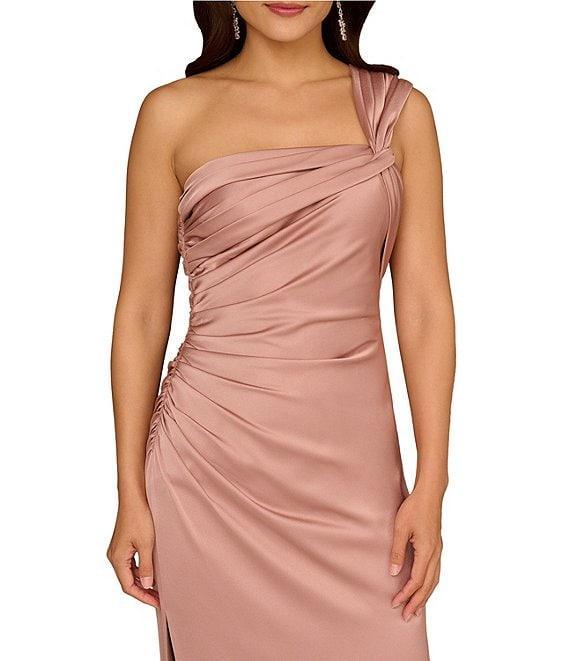 Aidan Mattox Satin One Shoulder Ruched Sheath Dress Product Image