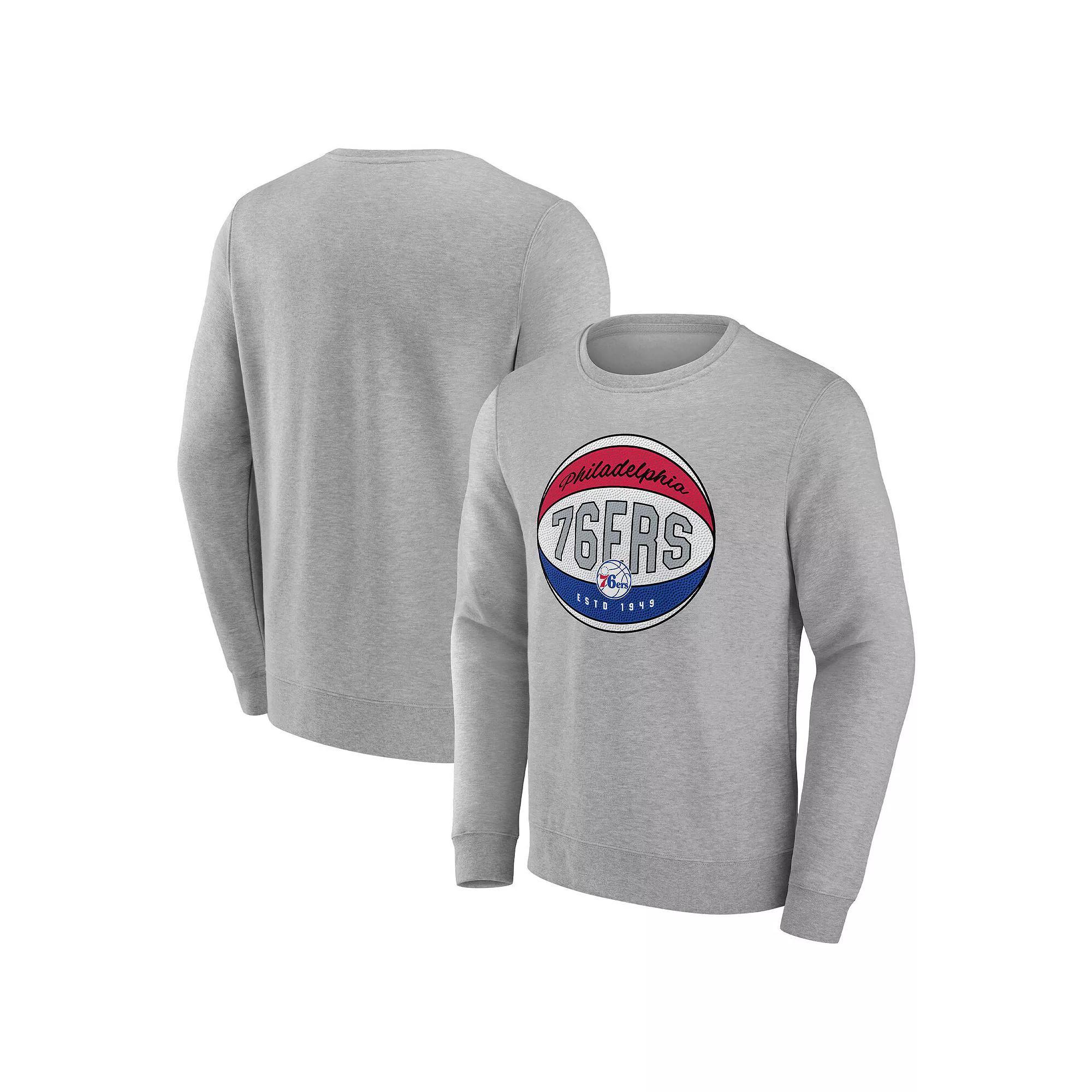 Men's Fanatics Branded Heathered Gray Philadelphia 76ers True Classics Vint Pullover Sweatshirt, Size: Small, 76r Grey Product Image
