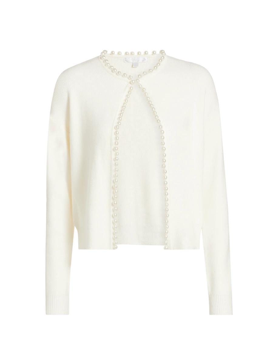 Womens Imitation Pearl-Trim Cardigan Product Image