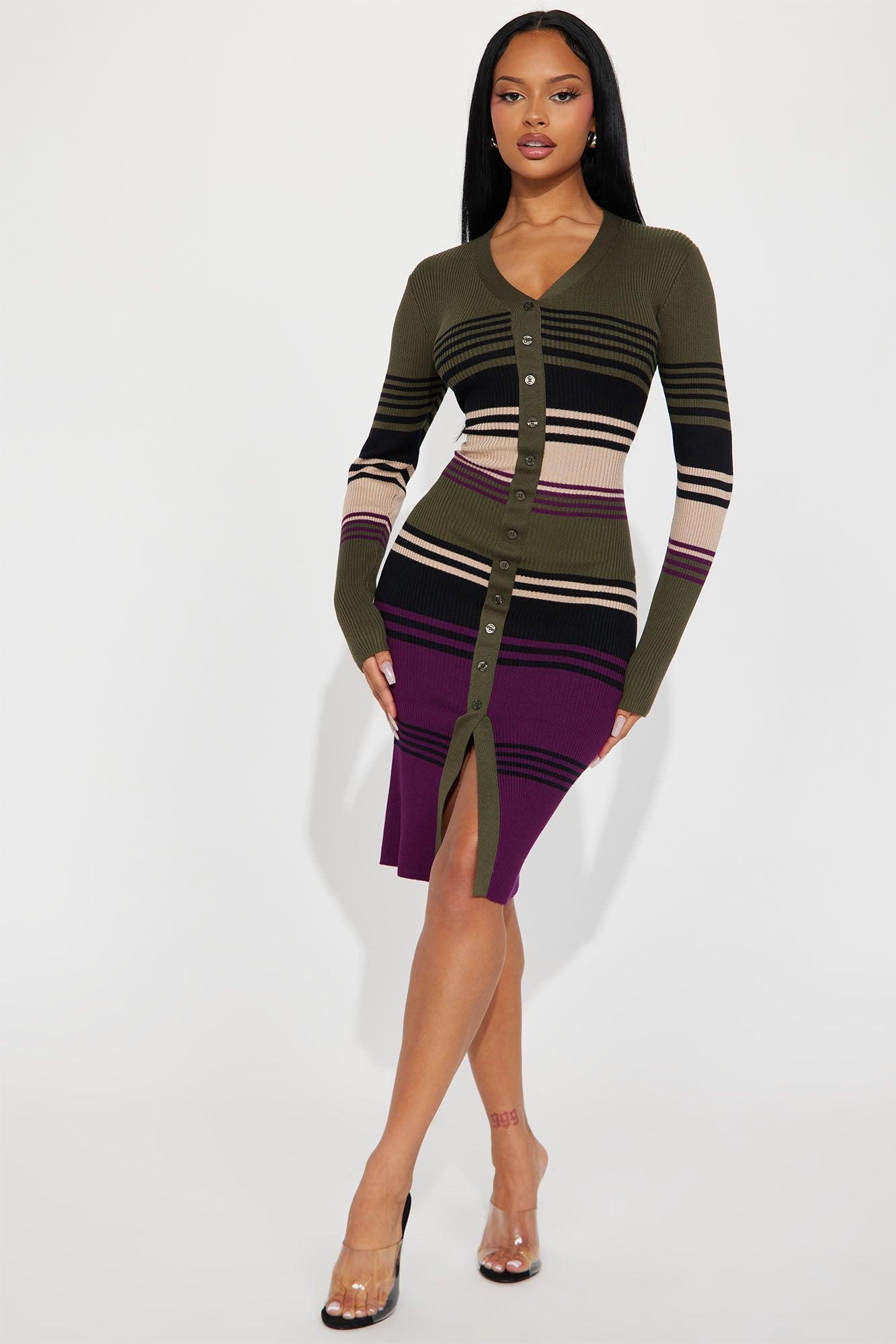 Daily Practice Sweater Midi Dress - Olive/combo Product Image