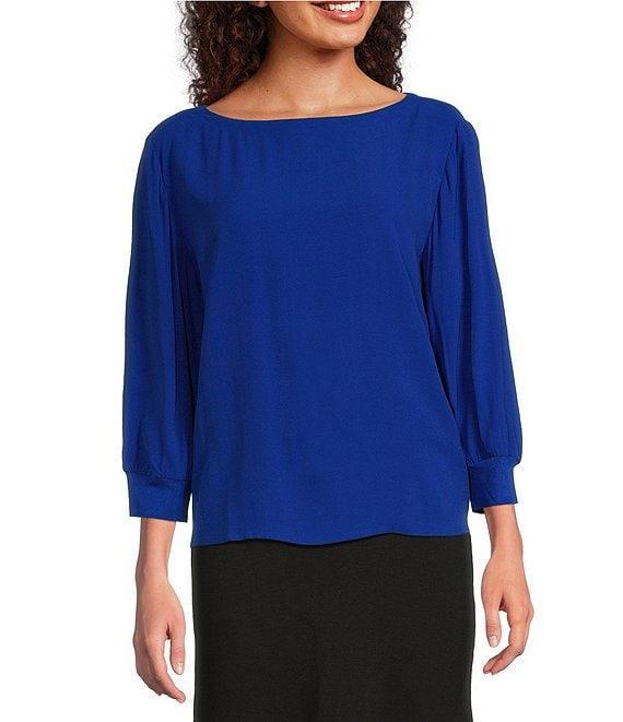 Eileen Fisher Silk Georgette Crepe Boat Neck 3/4 Sleeve Top Product Image