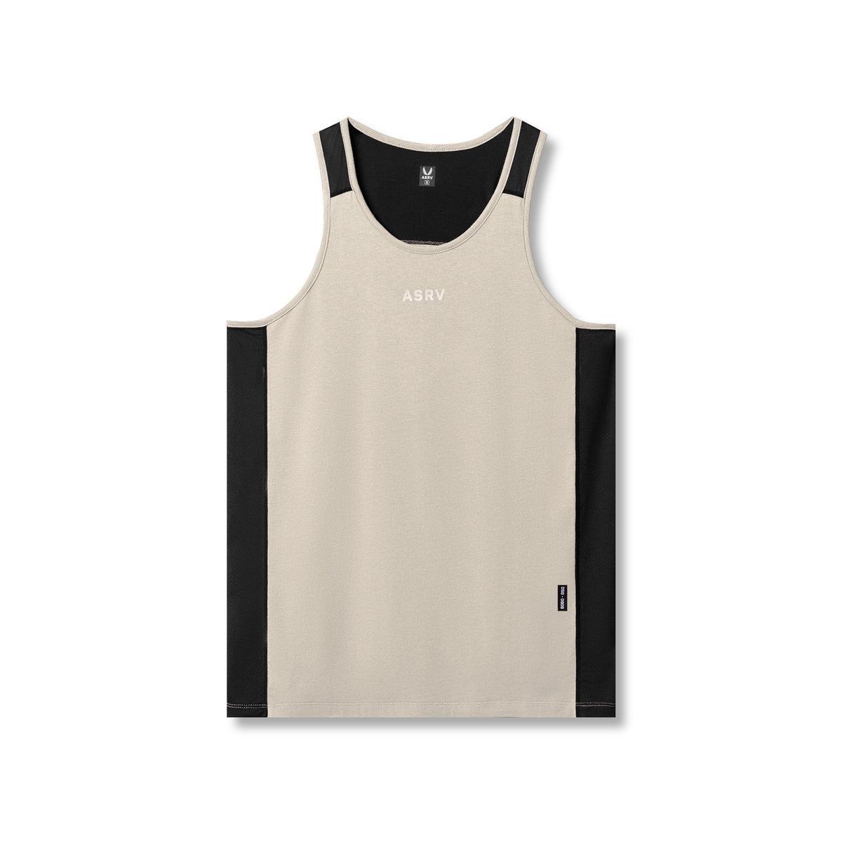 0809. Supima® Mesh Panel Training Singlet  - Sand Smoke Product Image