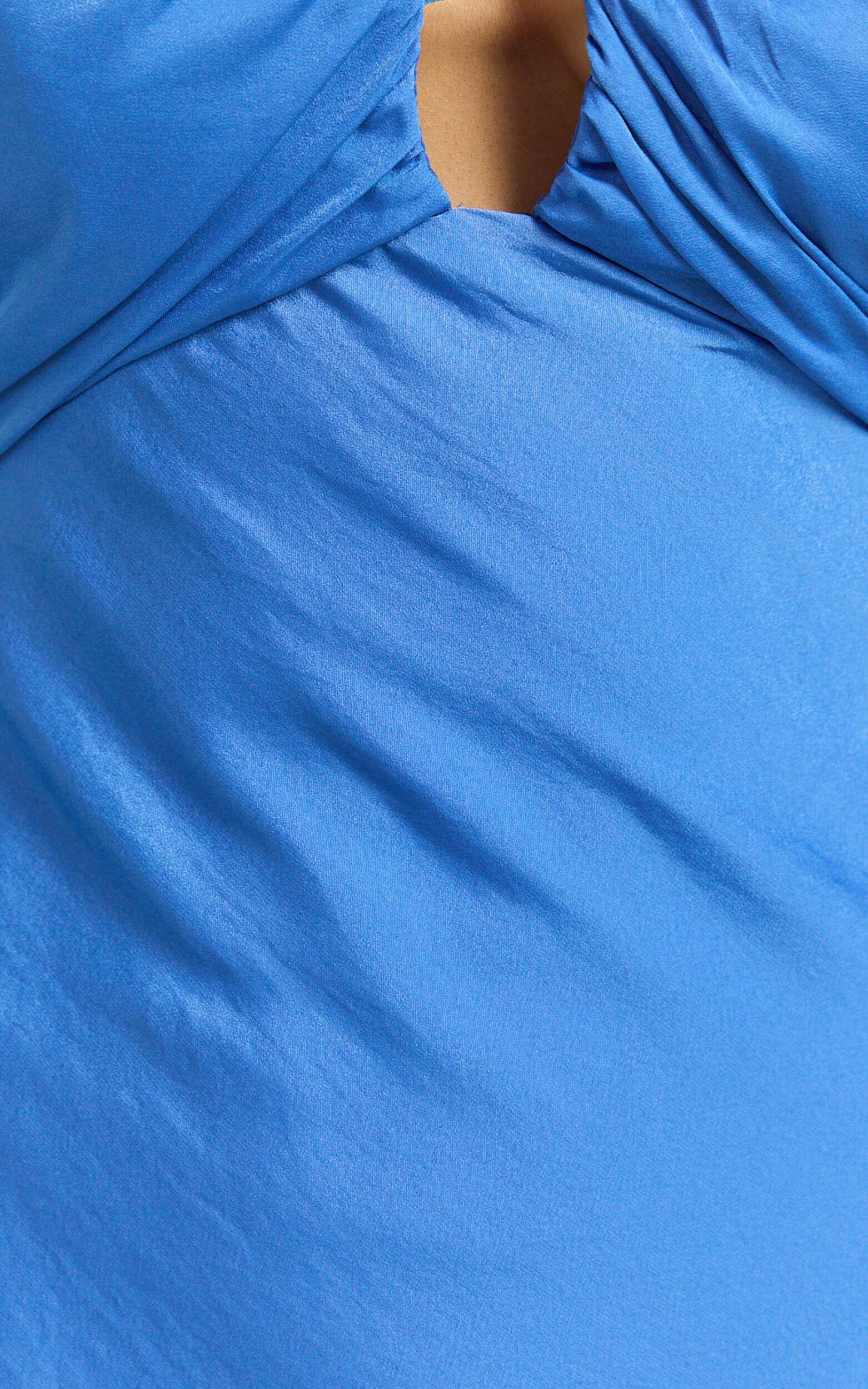 Regine Maxi Dress - Satin Slip Dress with Key Hole Front in Blue Product Image