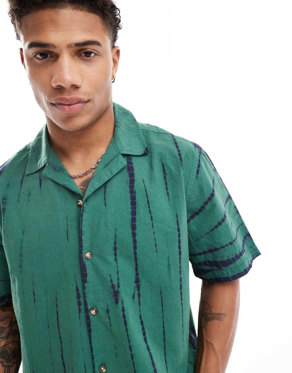 ASOS DESIGN boxy oversized tie dye camp collar shirt in green  Product Image