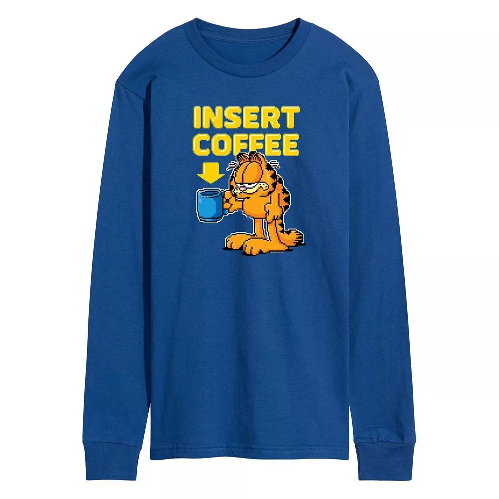 Mens Garfield Coffee Long Sleeve Graphic Tee Blue Product Image