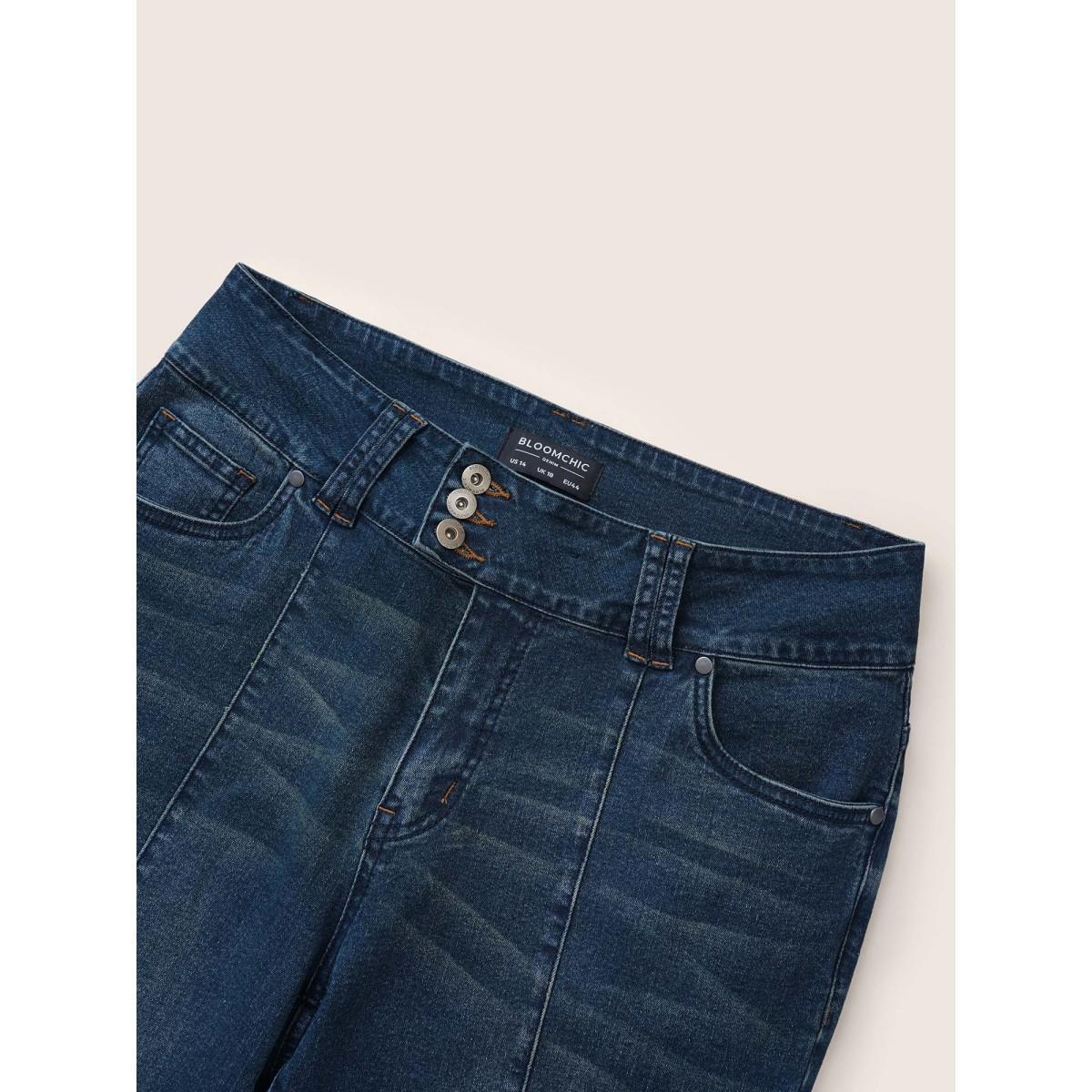 Plus Size Bootcut Button Through Full Length Jeans Women Aegean Casual Plain Non High stretch Slanted pocket Jeans BloomChic 30/6X Product Image