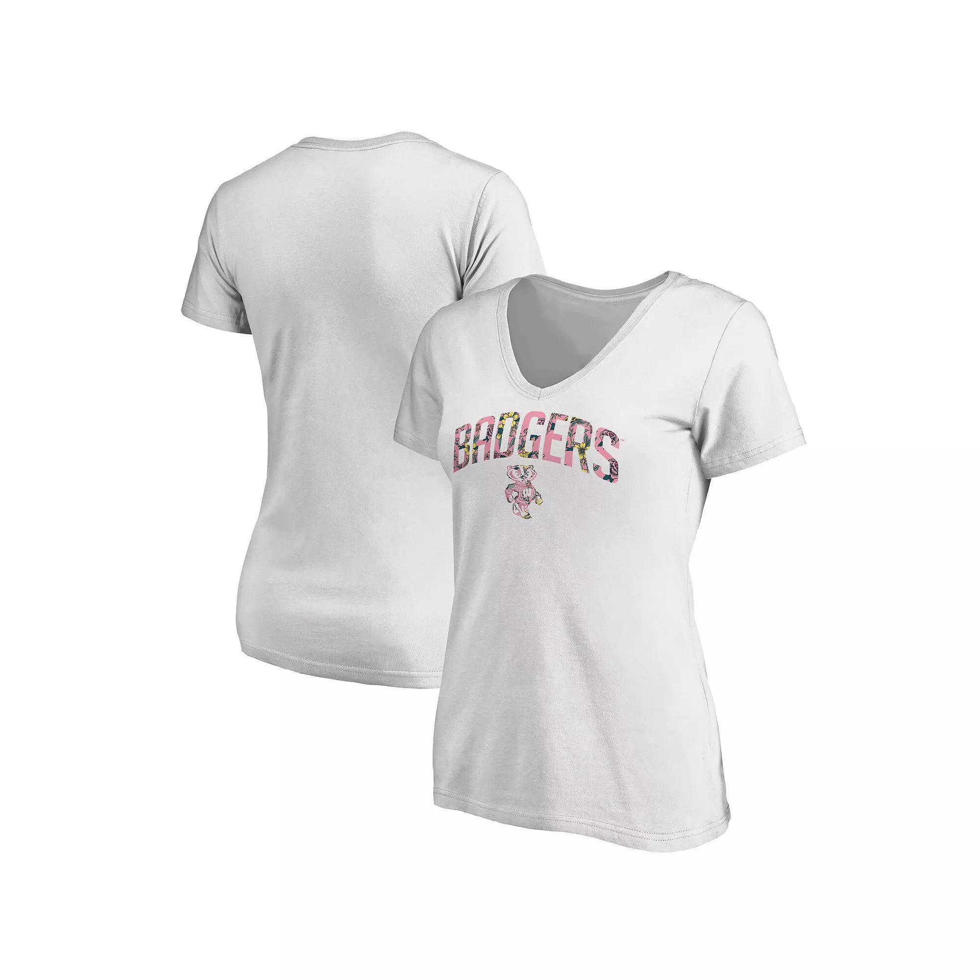 Womens Fanatics Branded Wisconsin Badgers Floral Arched V-Neck T-Shirt Product Image