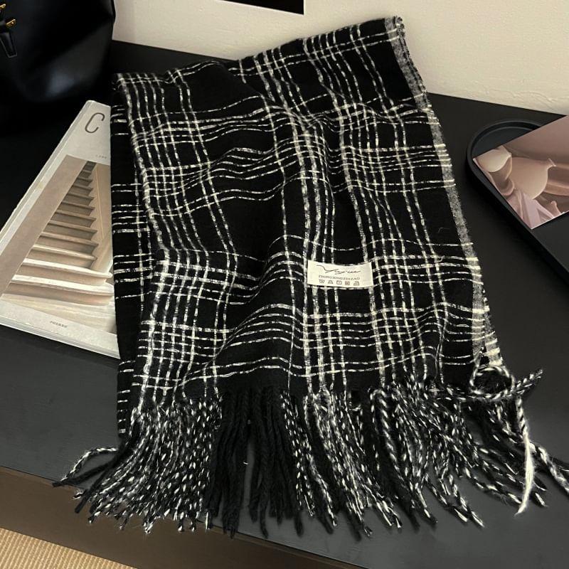 Plaid Applique Fringed Scarf Product Image