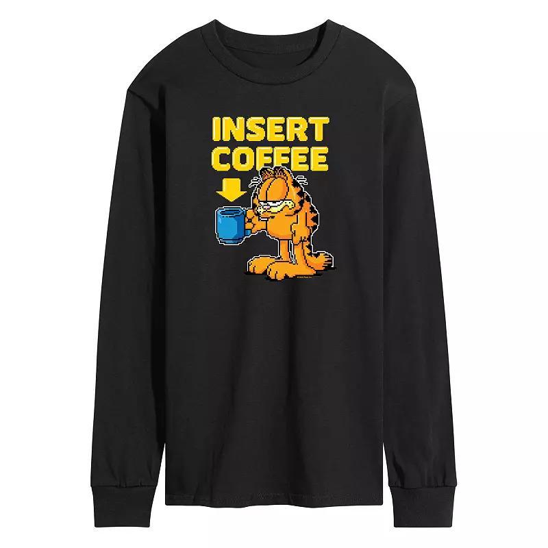 Mens Garfield Coffee Long Sleeve Graphic Tee Blue Product Image
