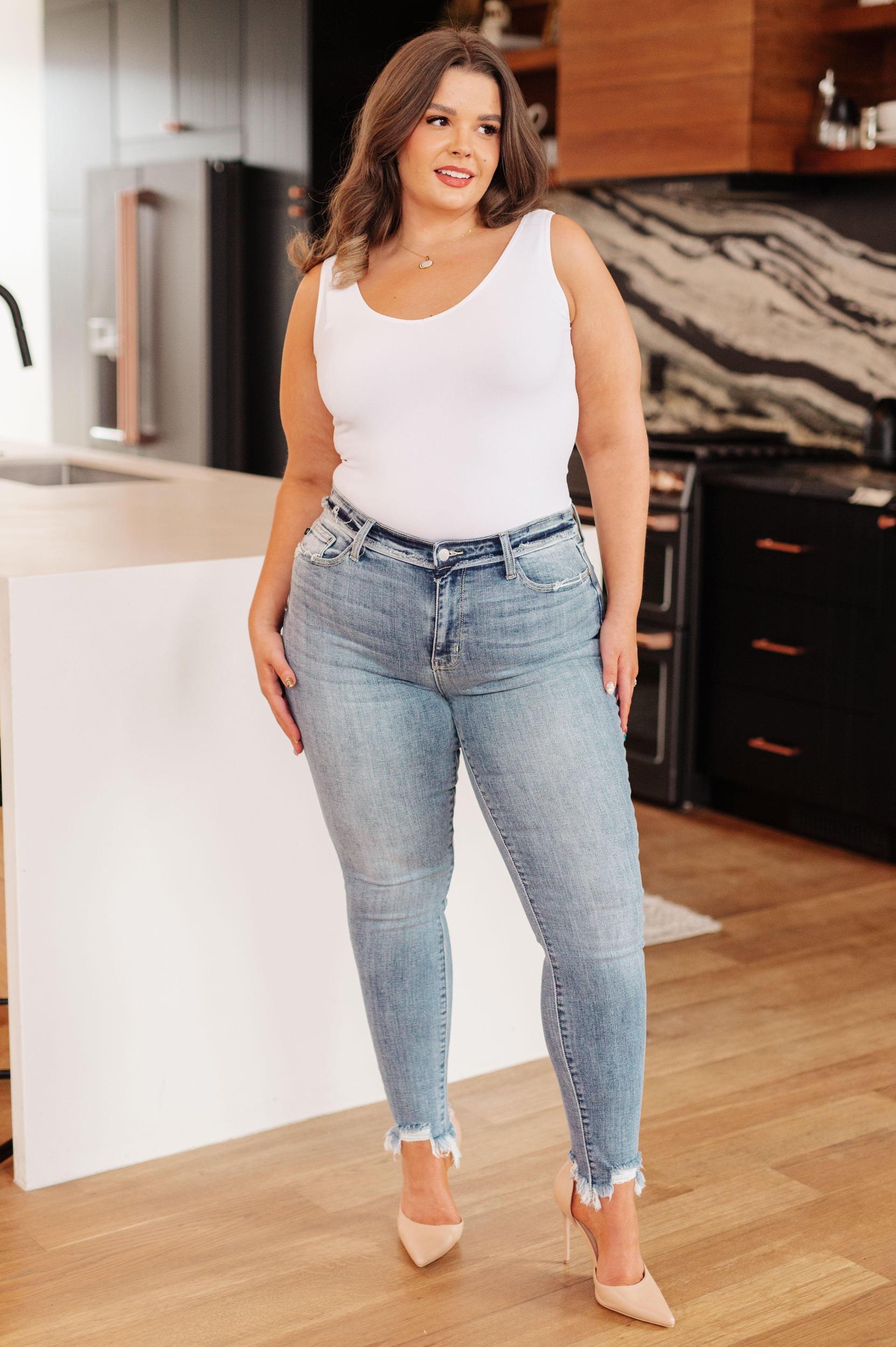 Sherry Mid Rise Release Waistband Detail Skinny Judy Blue Jeans -  - ONLINE EXCLUSIVE! Product Image