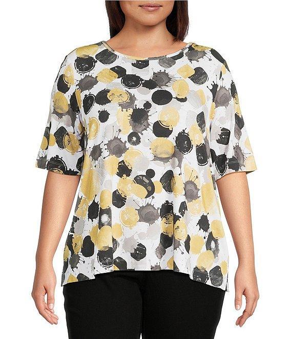 Ali Miles Plus Size Allover Spot Print Round Neck Elbow Sleeve Tunic Product Image