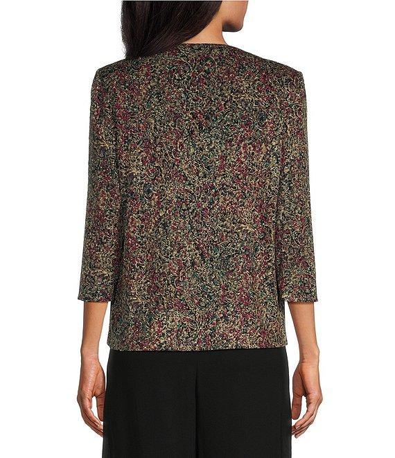 Alex Evenings Jacquard Knit Crew Neck 3/4 Sleeve Twinset Product Image