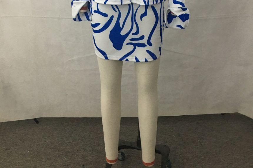 Set: Patterned Shirt + High Rise Mini Pencil Skirt Product Image