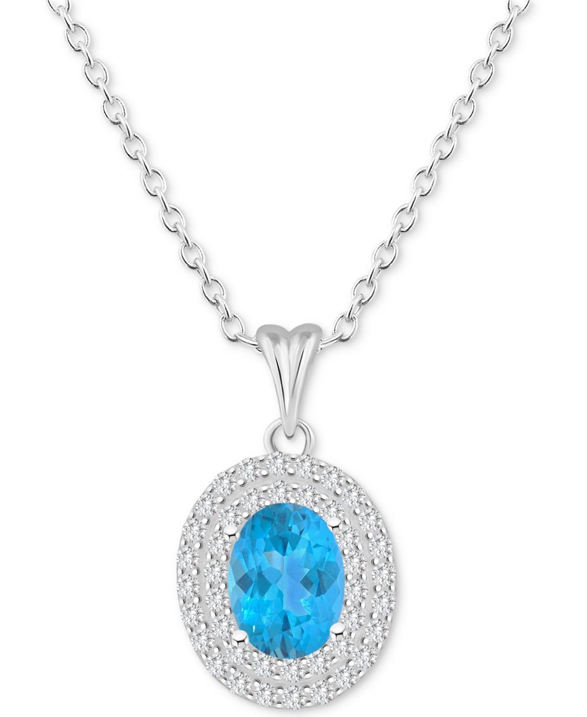 Celebration Gems Sterling Silver Oval-Cut Amethyst & White Topaz Double Halo Pendant Necklace, Women's, Size: 18" Product Image