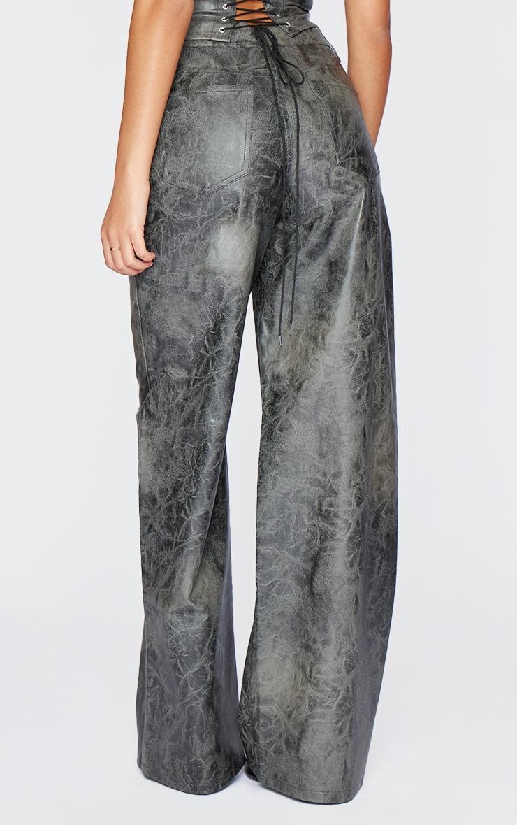 Tall Washed Grey Faux Leather Wide Leg Pants Product Image