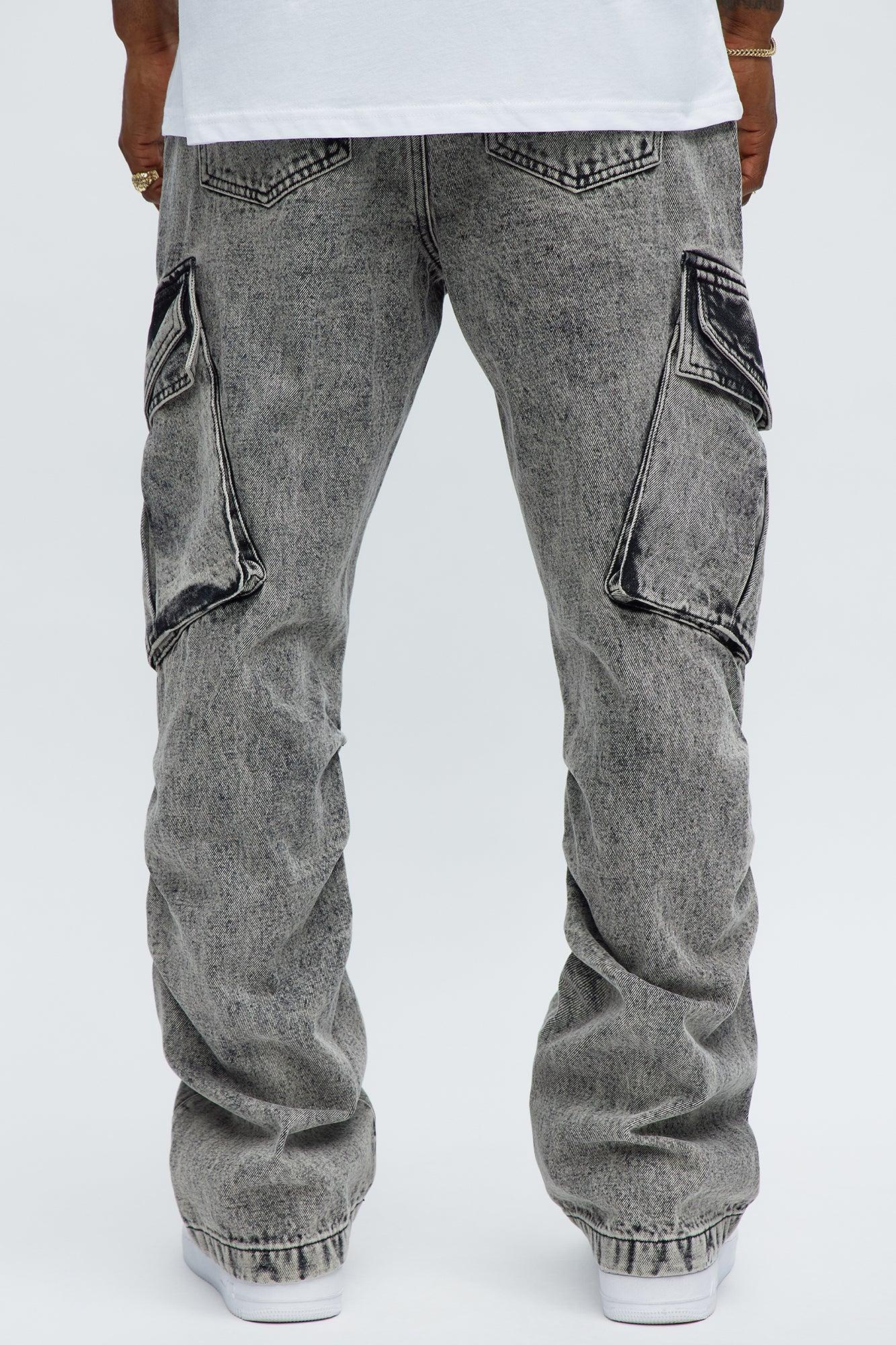 Stacked Slim Flare Street Edge Cargo Jeans - Black Wash Product Image