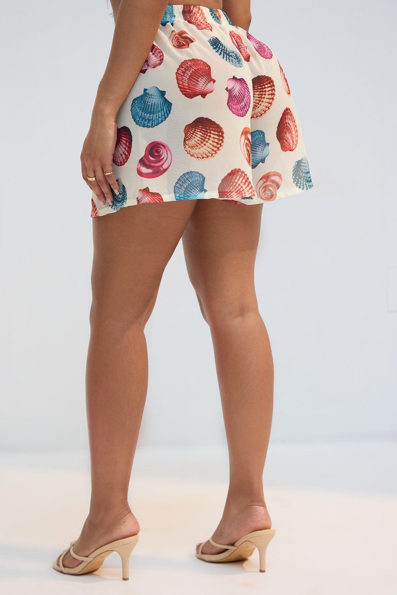 Sultry Summer Chiffon Cover Up Shorts - Cream/combo Product Image