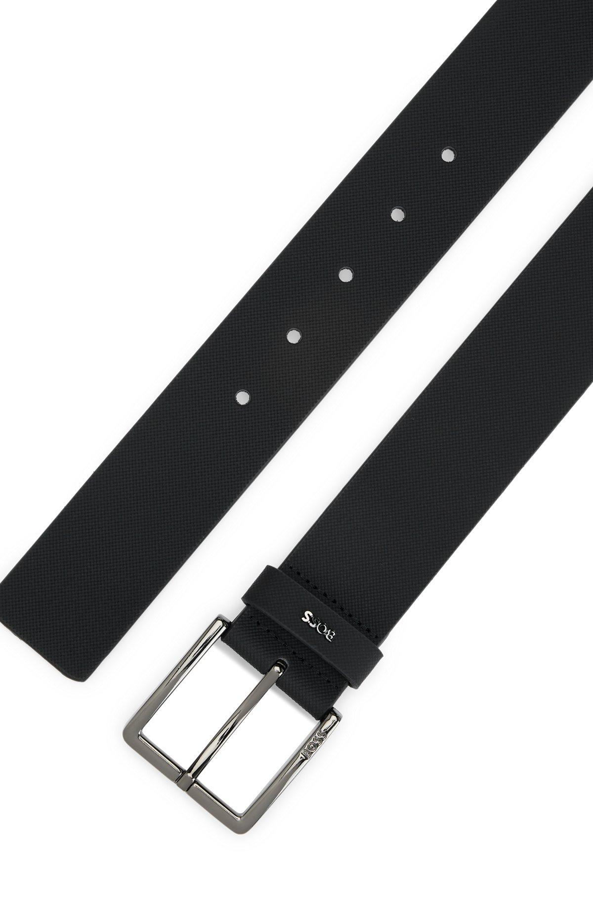 Embossed-leather belt with pin buckle and logo keeper Product Image