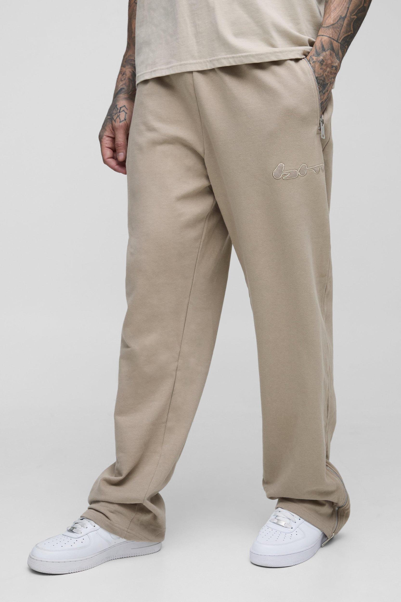 Mens Grey Tall Oversized Loopback Ribbed Applique Zip Jogger, Grey Product Image