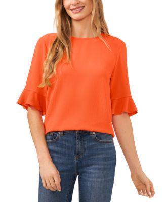 CeCe Womens Ruffled Cuff 3/4-Sleeve Crew Neck Blouse Product Image