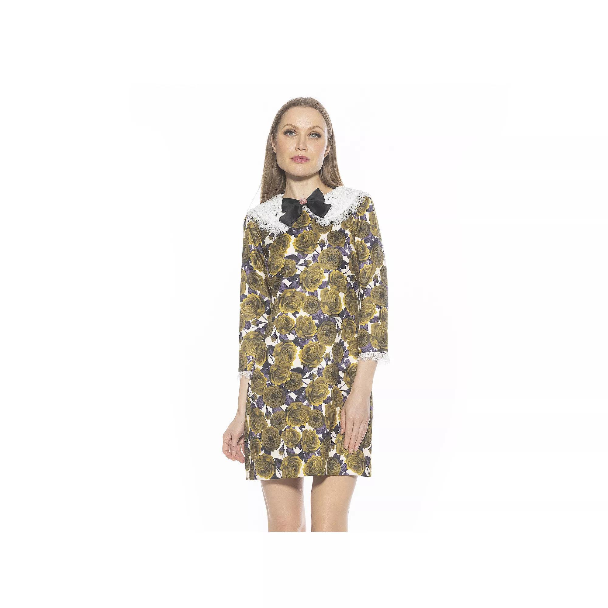 Women's ALEXIA ADMOR Monique Lace Collar Twill Shift Dress, Size: 6, Pink Floral Product Image
