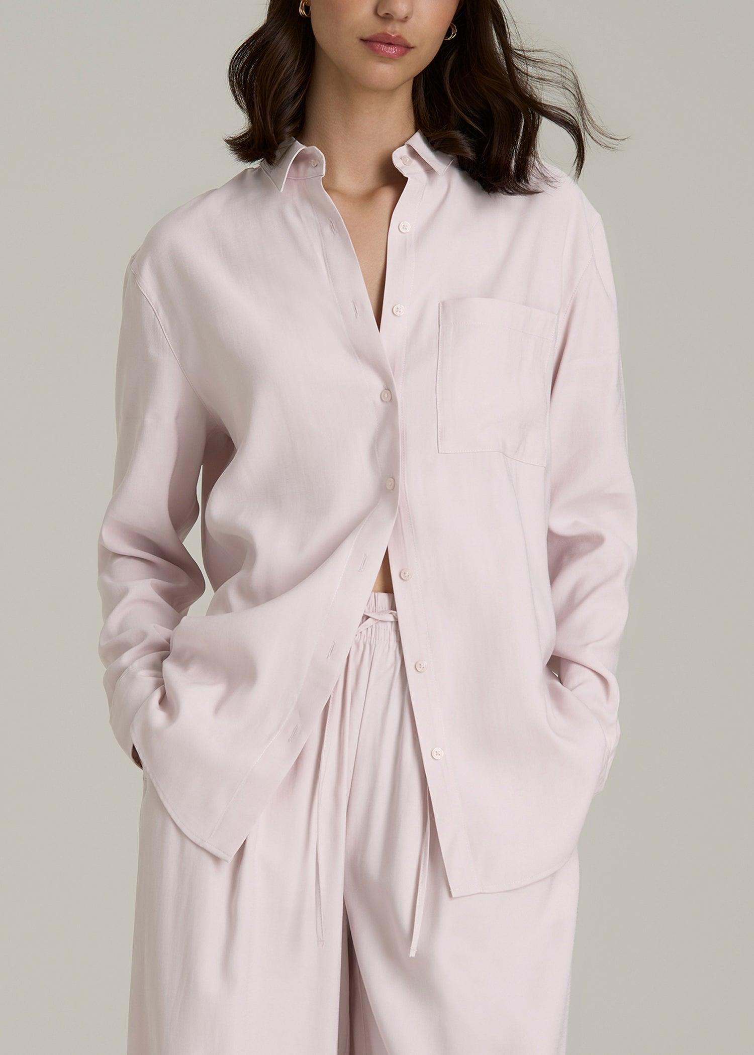 Relaxed Button-Up Single-Pocket Blouse for Tall Women in Grey Lilac Product Image