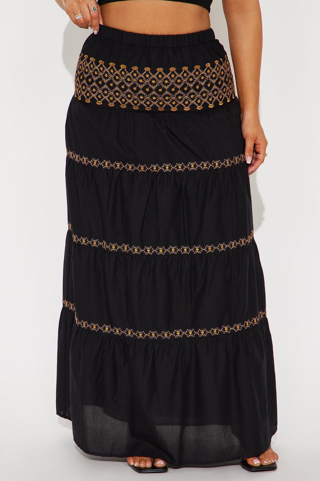 Sabrina Embroidered Tiered Maxi Skirt - Black/combo Product Image