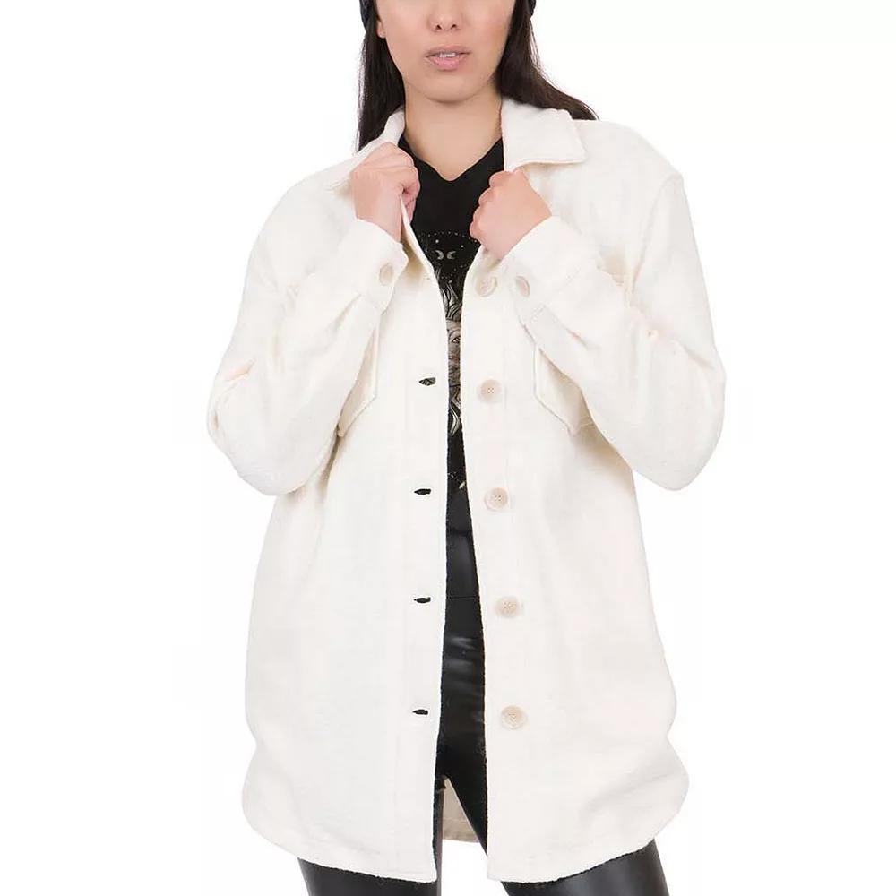 Junior's Coffee Shop Faux Wool Shacket, Women's, Size: Medium, Ivory Product Image