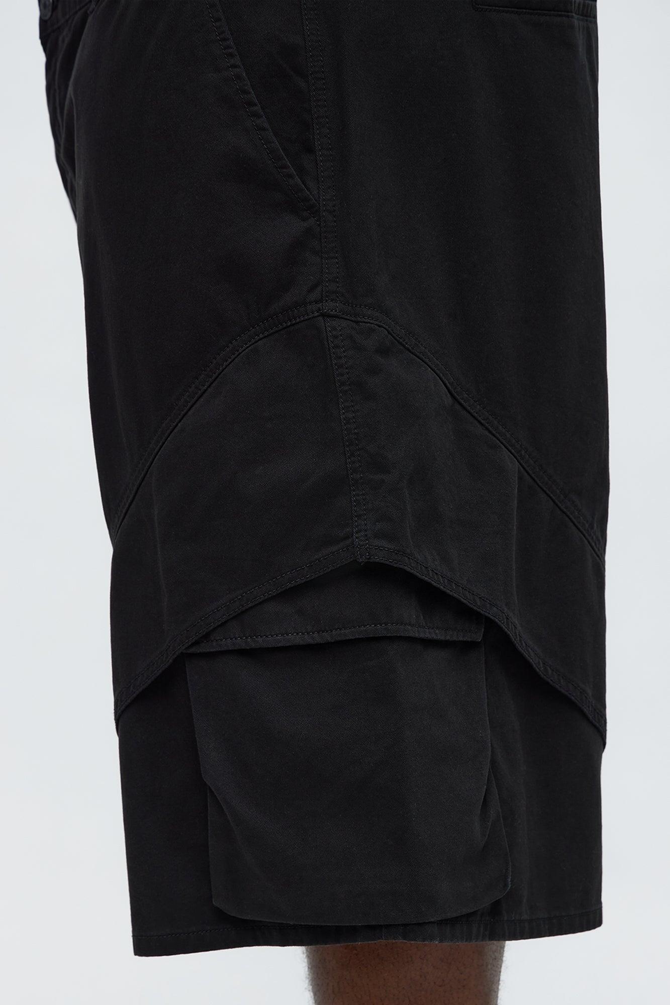 Baggy Hidden Lines Cargo Shorts - Black Product Image