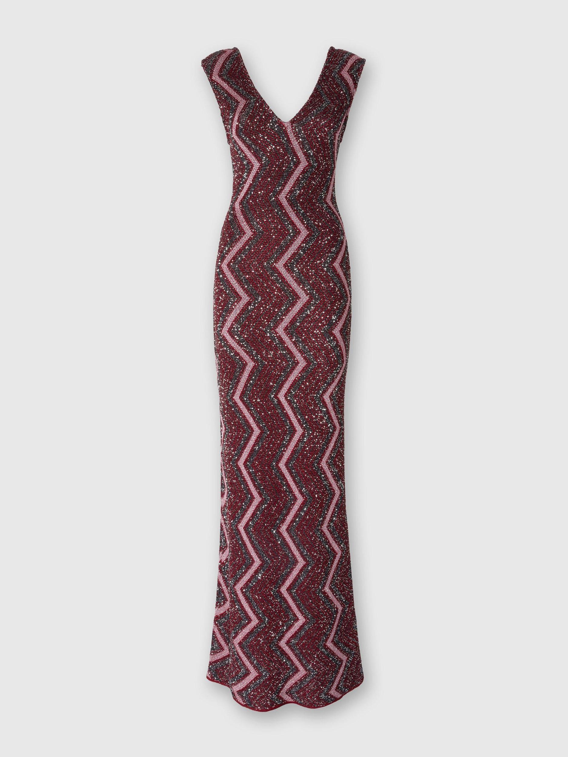 Long zig zag dress with plunging neckline and sequins Product Image