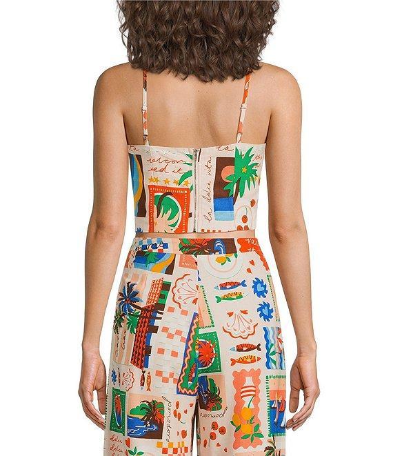 Sugarlips Coordinating Postcard Print Linen Blend Square Neck Sleeveless Top Product Image