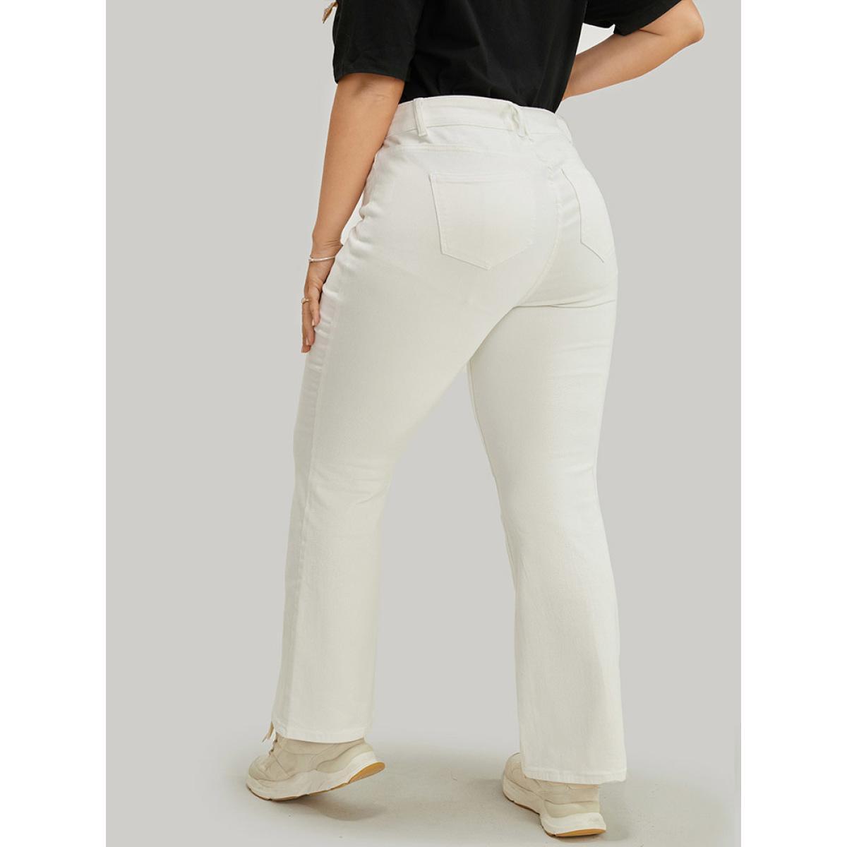 Plus Size Slightly Stretchy High Rise White Wash Bootcut Jeans Women Ivory Casual Plain Pocket Low stretch Pocket Jeans BloomChic 14/1X Product Image