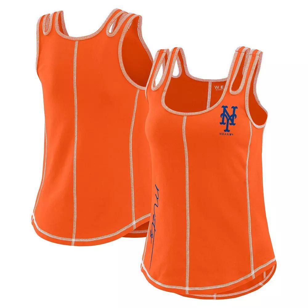 Women's WEAR by Erin Andrews Orange New York Mets Contrast Stitch Tank Top, Size: Small Product Image