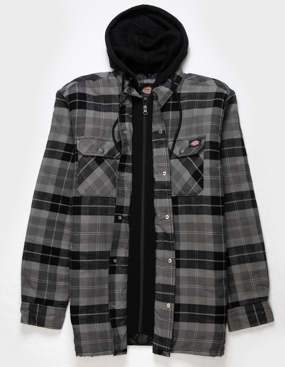 DICKIES Quilted Flannel Hooded Shirt Mens Jacket - BLACK Product Image