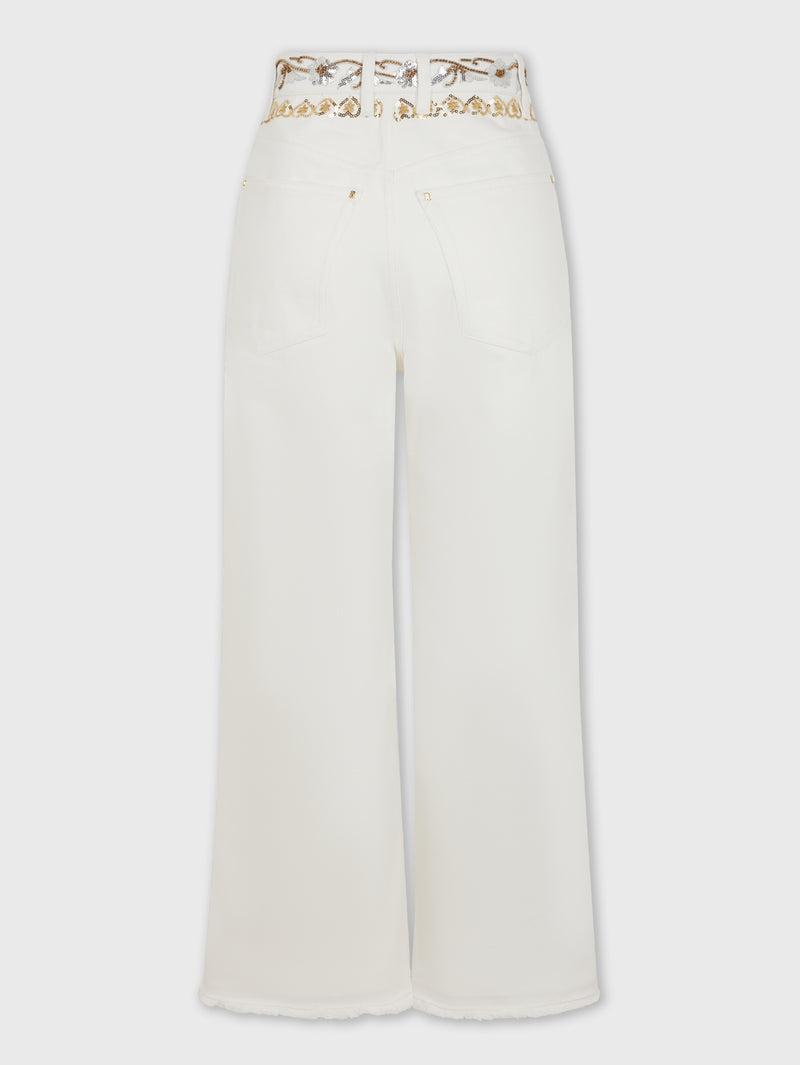 Embroidered off white denim jeans Product Image
