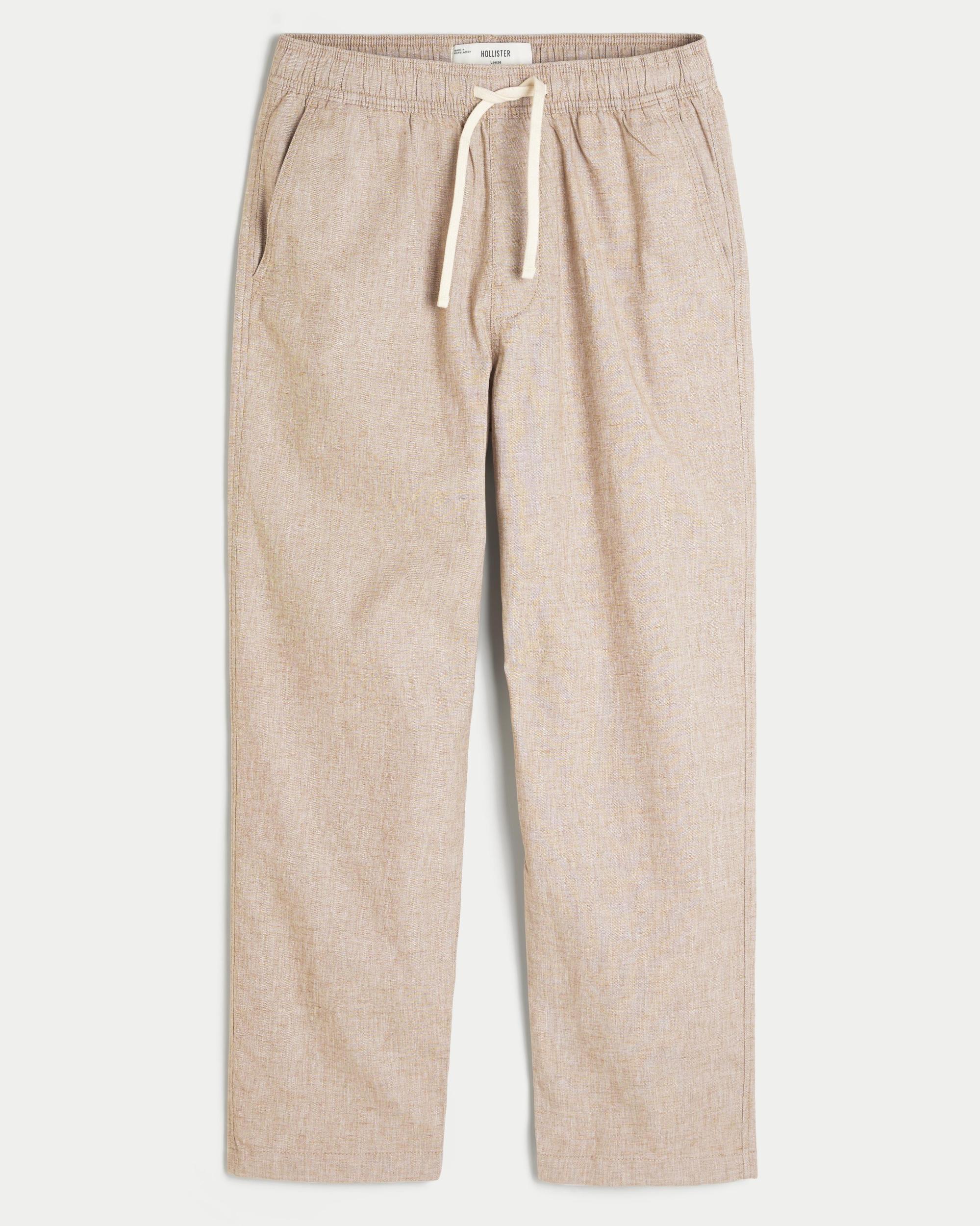 Linen-Blend Loose Pull-On Pants Product Image