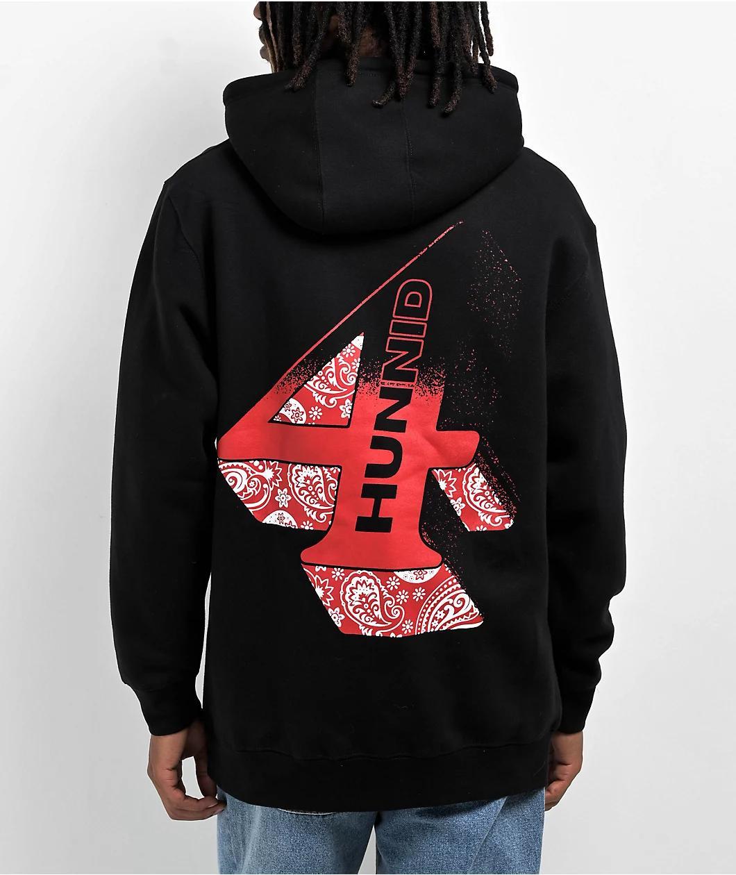 4Hunnid Grunge Paisley Black Hoodie Product Image