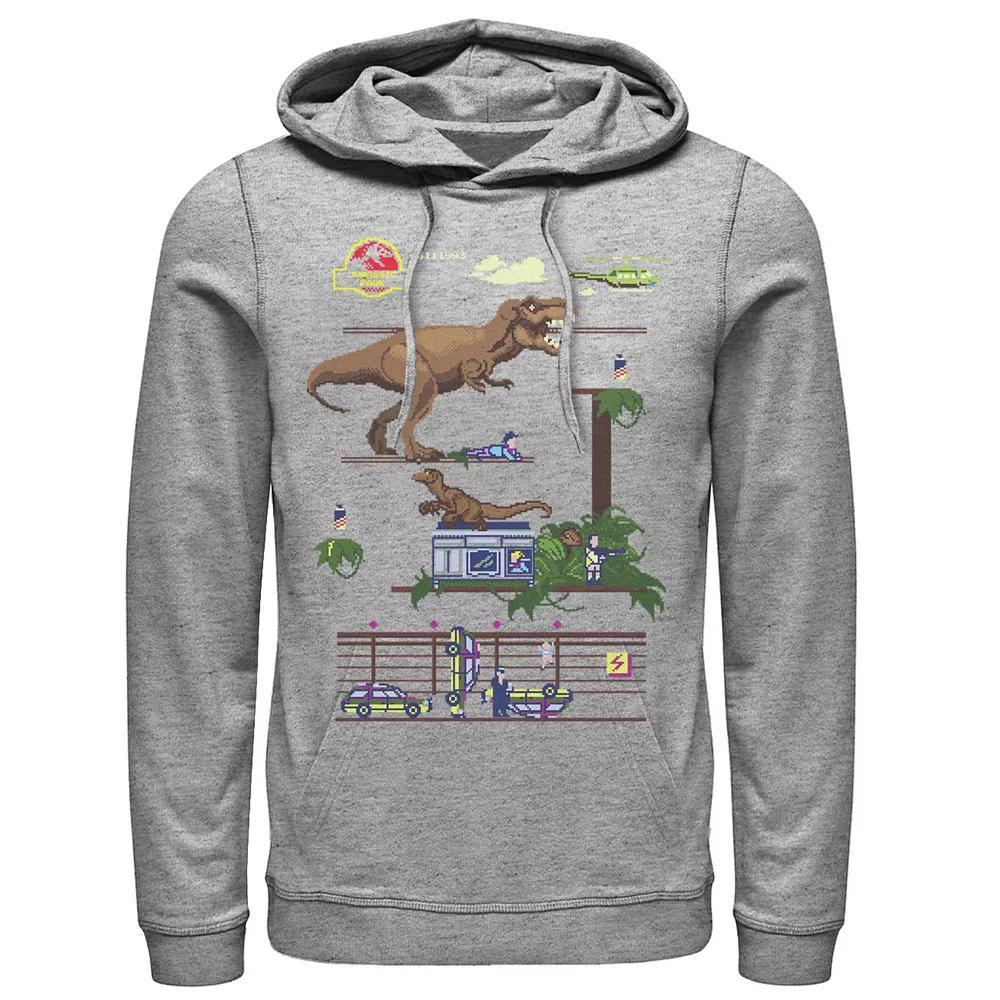 Men's Jurassic Park Digital Video Game Scene Graphic Pullover Hoodie, Size: 3XL, Athletic Grey Product Image