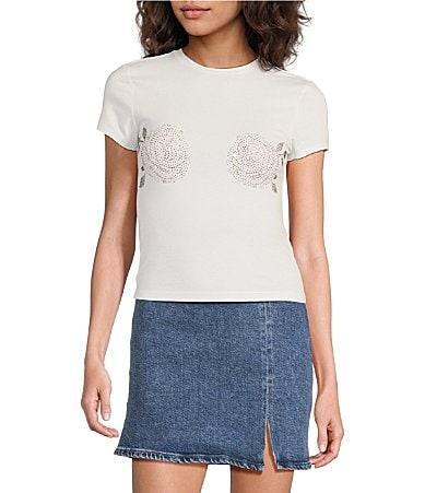 Womens Super Stretch Rhinestone Baby Tee Product Image