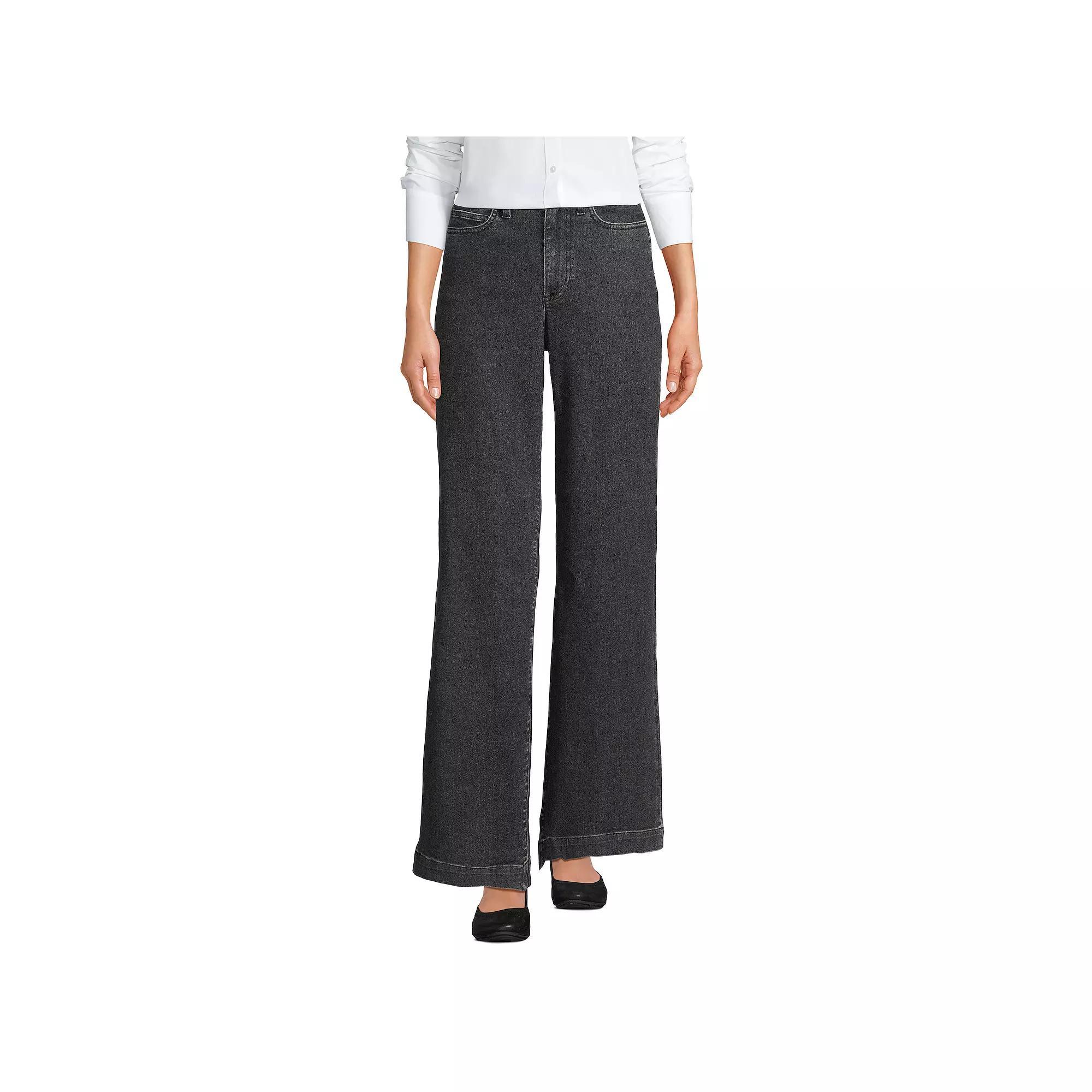 Women's Lands' End Denim High Rise Wide Leg Jeans, Size: 14X32, Black Stone Wash Product Image