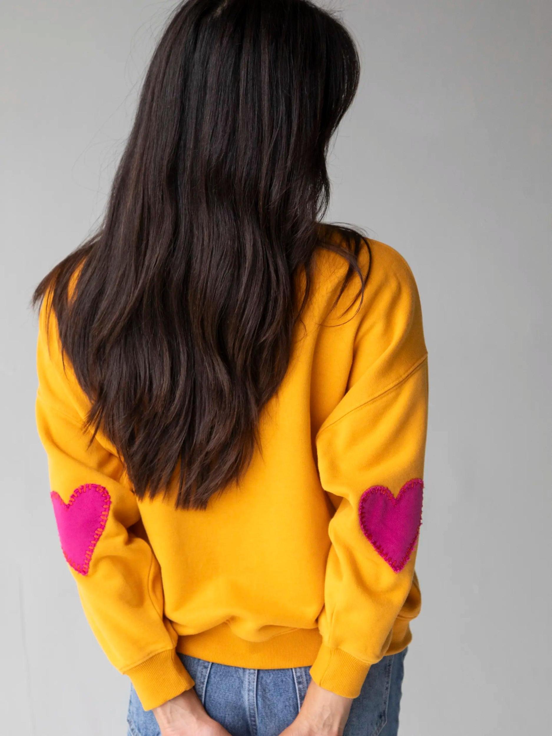 Heart On Your Sleeve Embroidered Sweatshirt - Mustard Loved Product Image