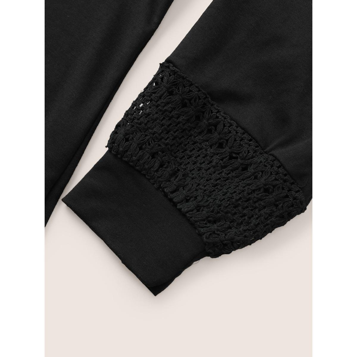 Plus Size Plain Turtle Neck Crochet Lace Sweatshirt Women Black Casual Non Turtleneck Everyday Sweatshirts BloomChic 28/5X Product Image