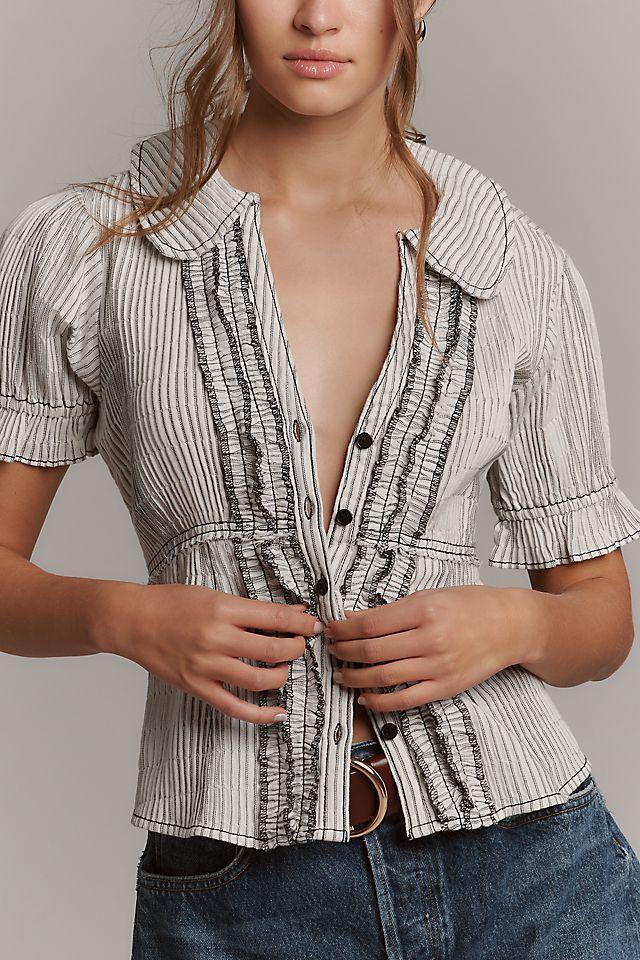 The Keira Collared Button-Front Blouse by Pilcro: Tuxedo Edition Product Image