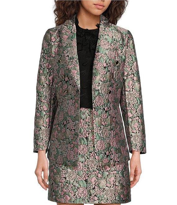 Abbey Glass Calvin Floral Jacquard Notch Lapel Long Sleeve Button Front Double Breasted Coordinating Blazer Product Image