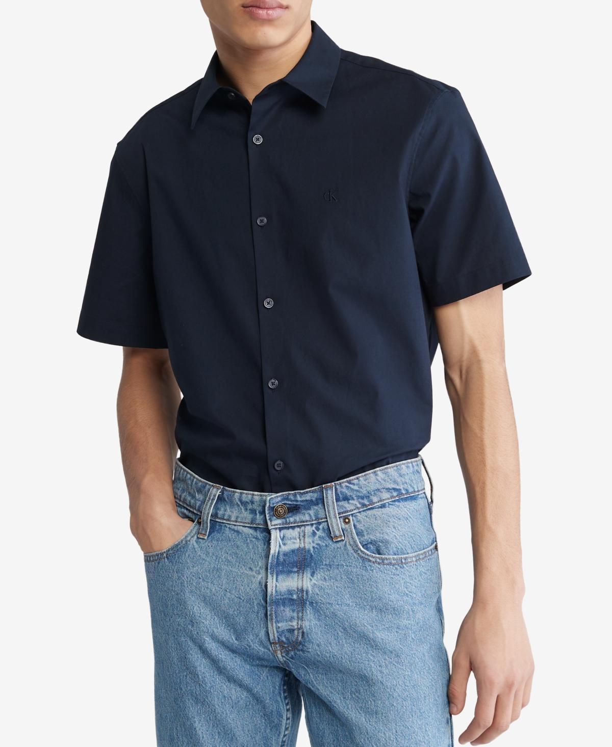 Calvin Klein Men's Cotton Stretch Slim Button-Down Shirt - Black - S Product Image