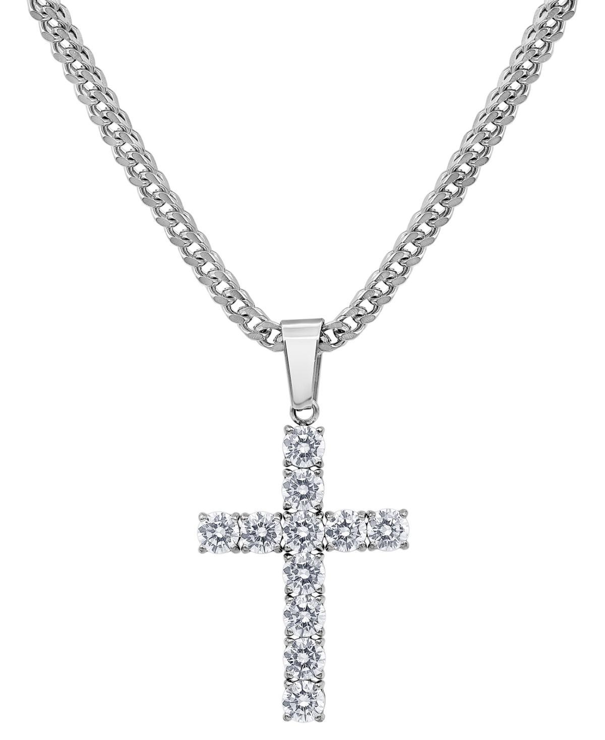 Blackjack Mens Cubic Zirconia Cross 24 Pendant Necklace in Black-Ion Plated Stainless Steel Product Image